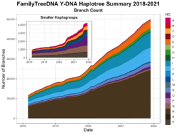 FamilyTreeDNA Y-DNA haplotree summary graph 2018-2021