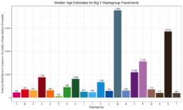 Chart showing median age estimates for big y haplogroup placements