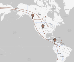 Map of Haplogroup Q migrations in the Americas.