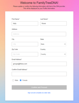Onboarding and Contact information with FamilyTreeDNA