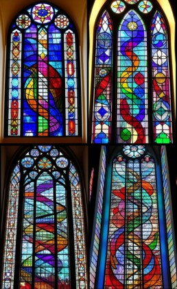 Four AI generated windows with double helix strands to represent DNA and unknown ancestry.