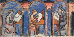 Jewish scribes depicted in the famous Libro de los juegos (“Book of games”) commissioned by Alfonso X in 1283.