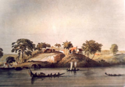 Jerusalem on the Riverside - View of the Jewish Savanna from the Suriname River, painting by Pierre Jacques Benoit, 18th century. Institution: Mordechai Arbell Collection, Diaspora Museum.