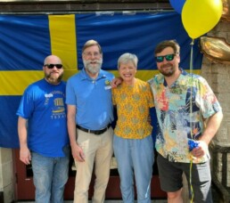 A picture of Mark, Erich and Karen Wolz, and Göran Runfeldt from a celebration of Sweden’s National Day with the Swedish Club of Houston
