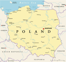 Map of the Vistula River and Baltic Sea in Poland