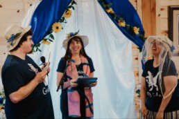 My wife and I at our wedding with Katherine Borges officiating.
