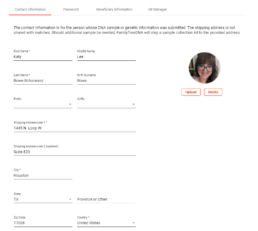 Enter Contact Information for the FamilyTreeDNA Tester