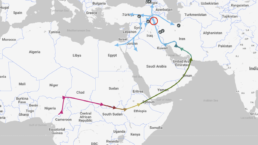 Migration map of Haplogroup J from the FamilyTreeDNA Discover report, showing the migration patterns and geographic spread of this Middle Eastern lineage.