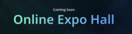 Banner for the RootsTech 2025 Online Expo Hall with a dark gradient background and glowing blue text reading 'Coming Soon – Online Expo Hall.' This virtual exhibit space will feature genealogy vendors, product demos, and expert consultations during the event.