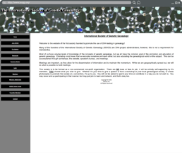 Screenshot of the International Society of Genetic Genealogy (ISOGG) website as it appeared in 2005, highlighting its mission to promote DNA testing in genealogy.